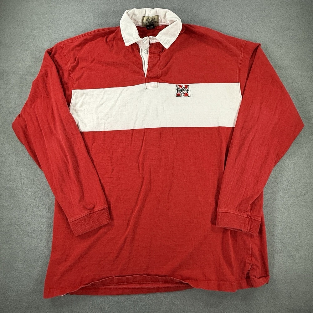 Vintage Nebraska Rugby Shirt Men's 2XL‎ Red And White Colorblock Vesi Sportswear